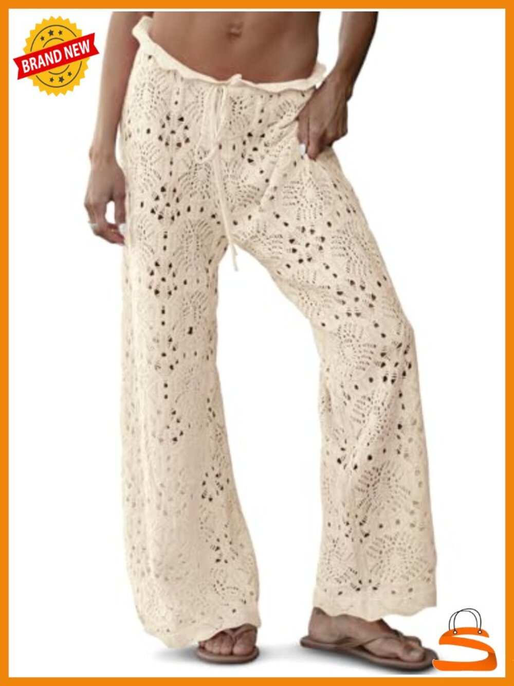 Crochet Mesh Knit High Waisted Swimsuit Coverup Pants